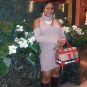 Turtle neck faux suede midi dress